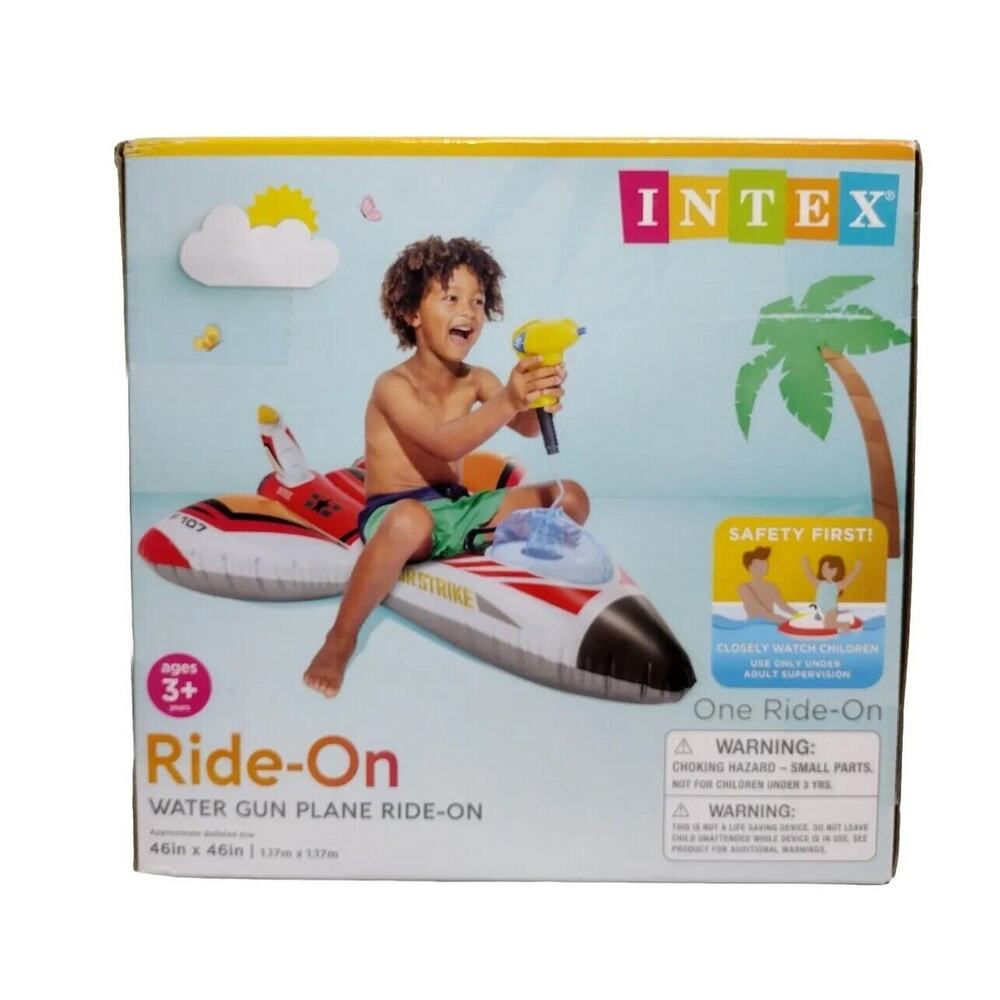 Intex Plane Ride On Kids Swimming Pool Float Squirt Gun Inflatable 46 x 46" NIB
